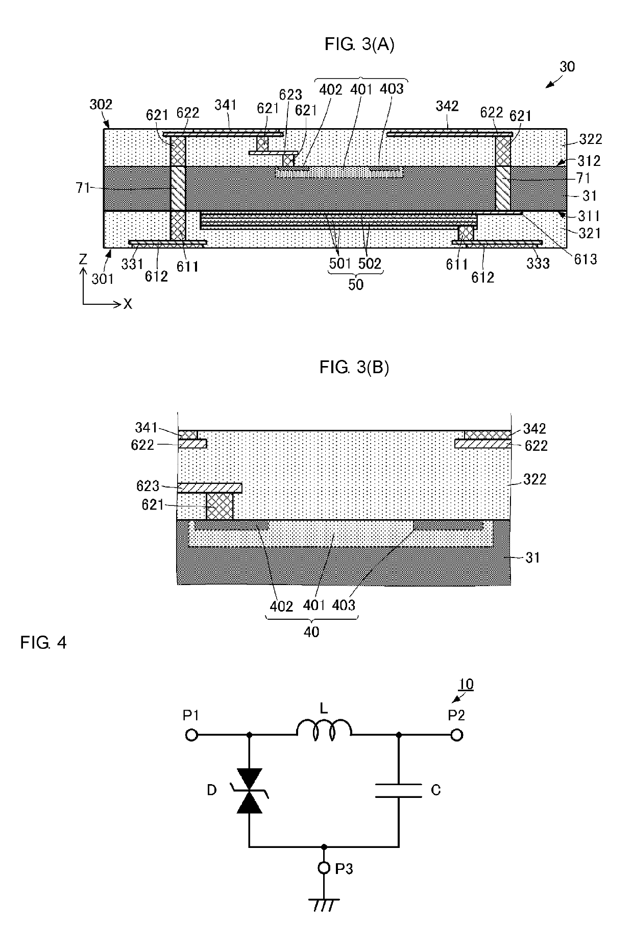 Filter component having ESD protection function