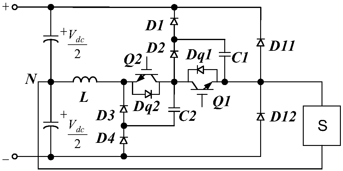 A T-type rectifying circuit and a corresponding three-phase rectifying circuit