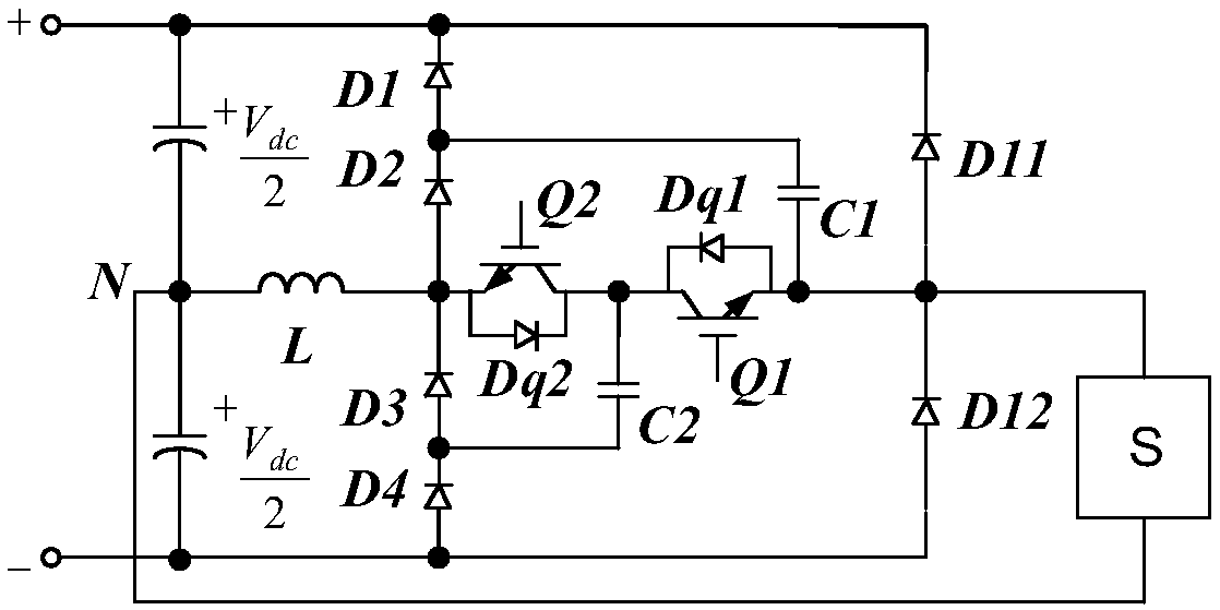 A T-type rectifying circuit and a corresponding three-phase rectifying circuit