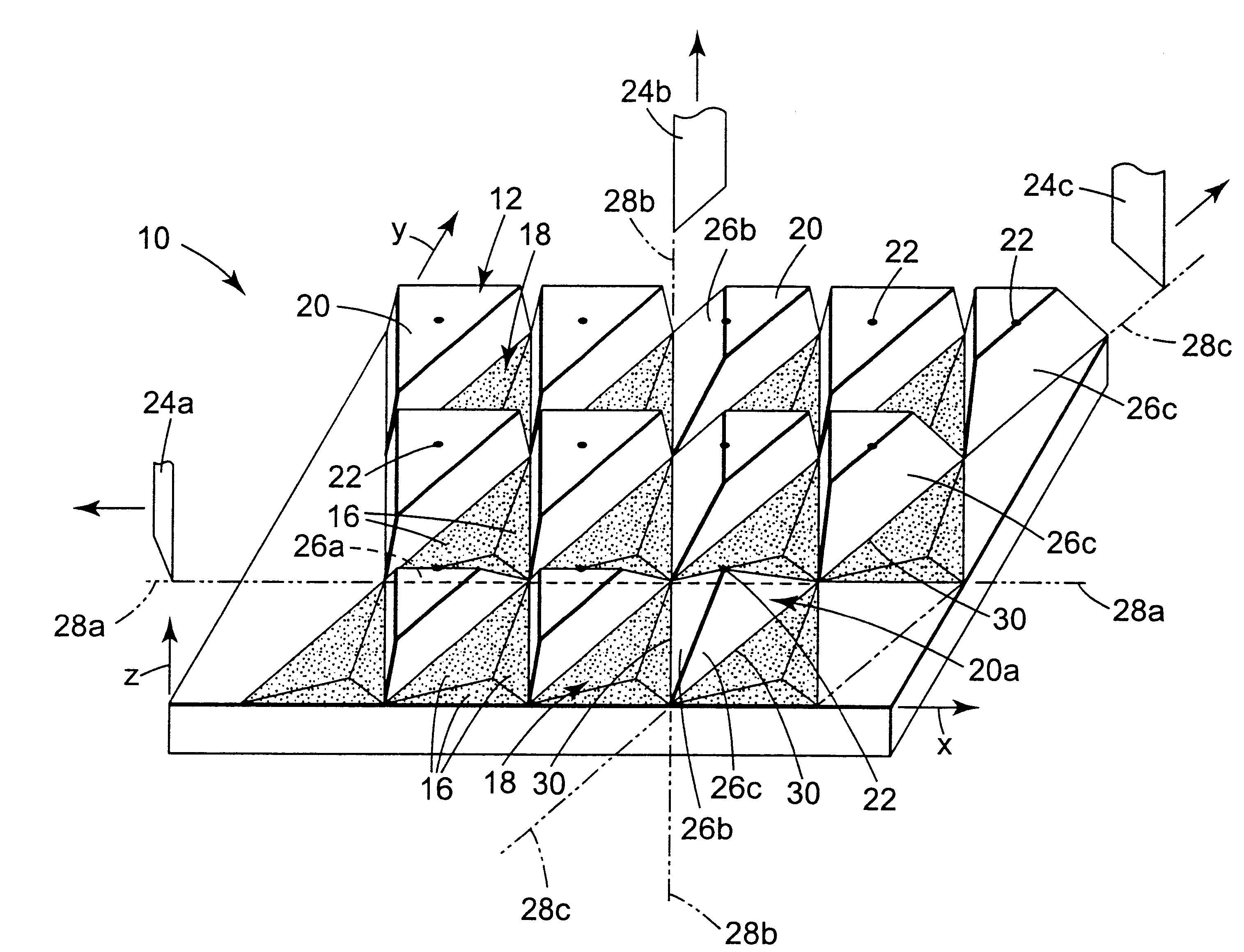 Structured surface articles containing geometric structures with compound faces and methods for making same