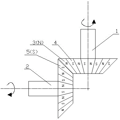 Magnetic bevel gear for non-contact type space crossing driving and manufacturing method and application thereof