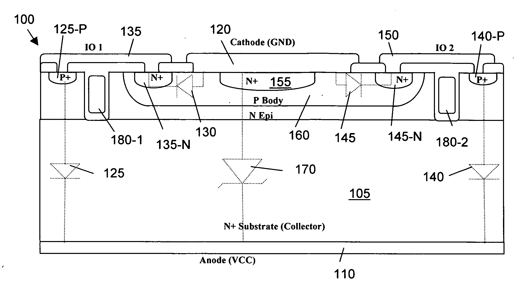 Latch-up free vertical TVS diode array structure using trench isolation