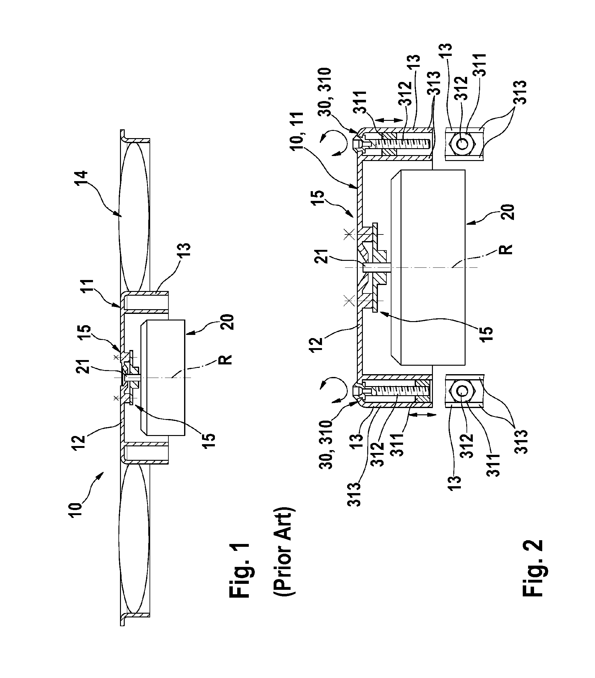 Adjustment device for a rotating body and rotating body