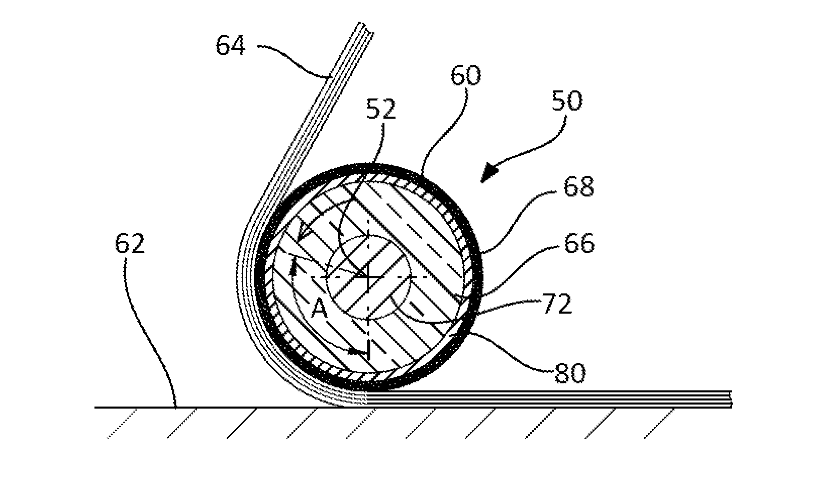 Fibre laying machine comprising a roller with pivoting rings