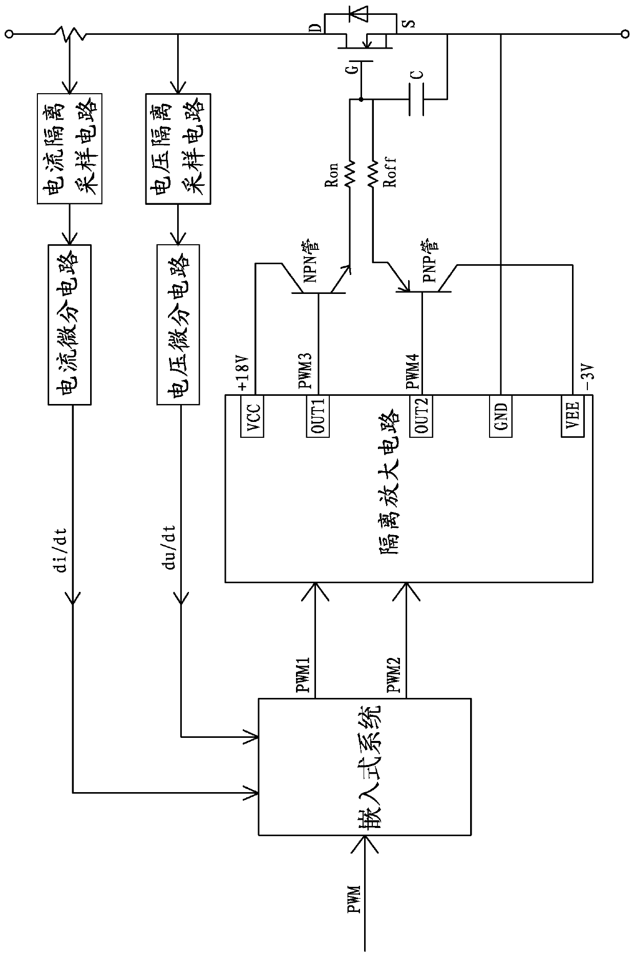 SiC MOSFET (Metal-Oxide-Semiconductor Field Effect Transistor) self-adaptive driving circuit and self-adaptive driving method