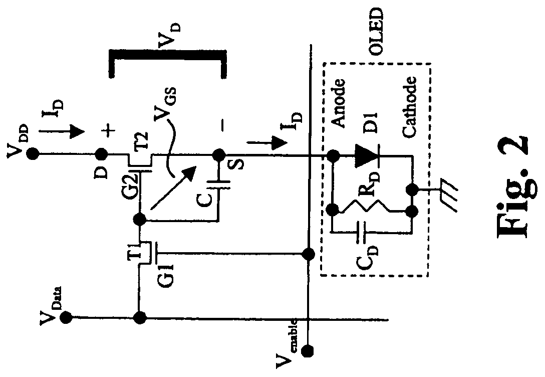 Low power circuits for active matrix emissive displays and methods of operating the same