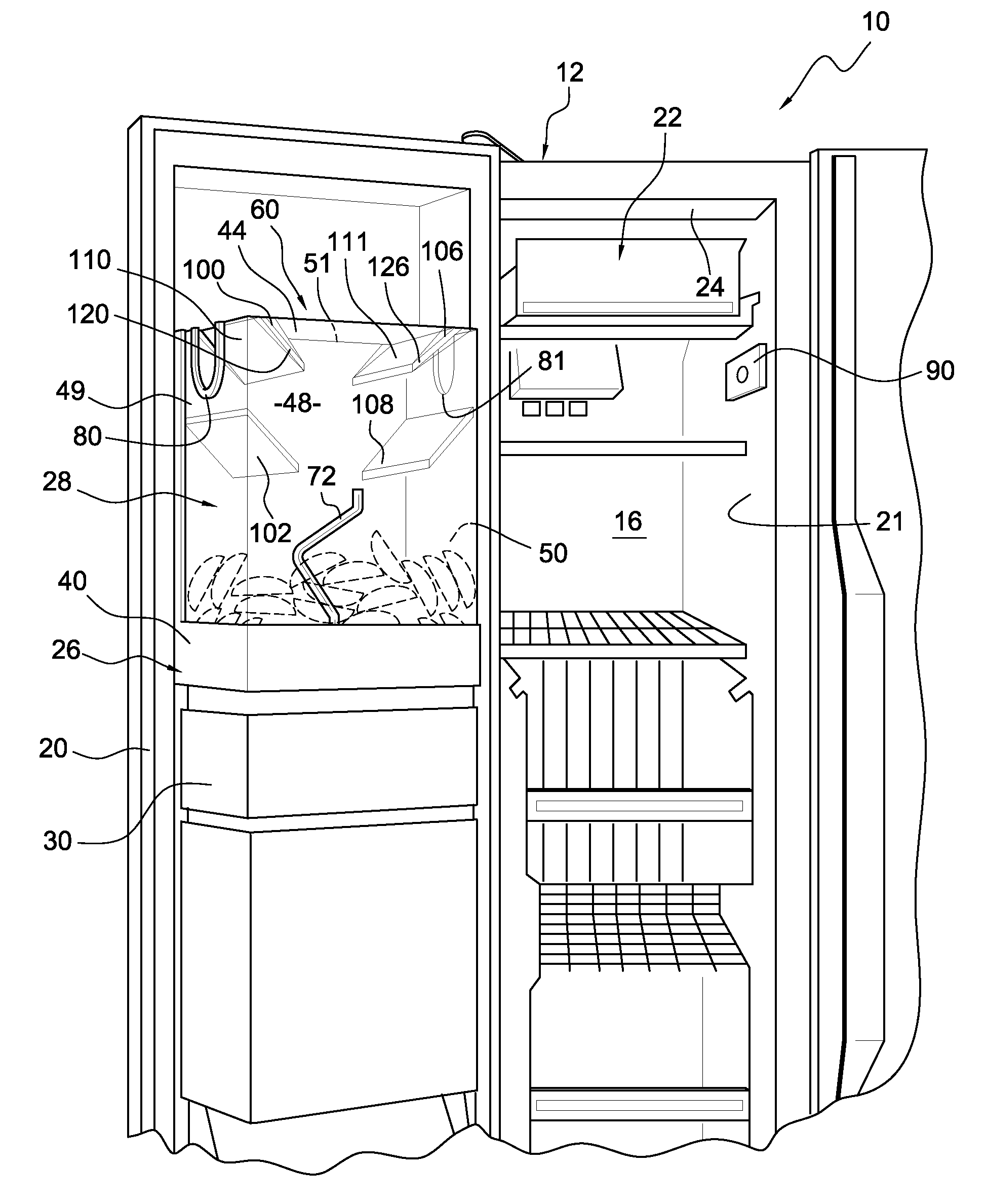 Variable ice storage assembly and method of use