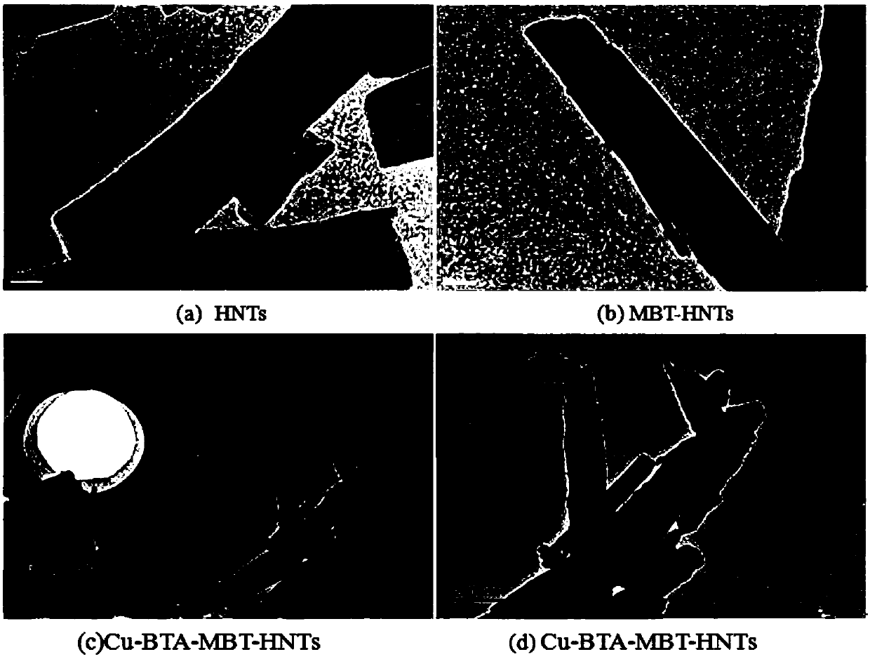 Controlled release halloysite-loaded 2-mercaptobenzothiazole and phenyltriazole composite corrosion inhibitor and preparation method thereof