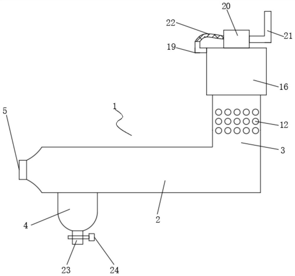 Boiler outlet flue structure with ash removal hole