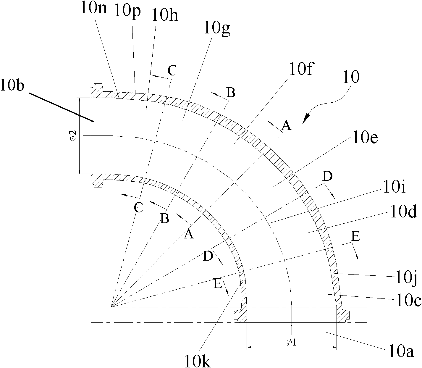 Reducing bent pipe and pumping equipment with same