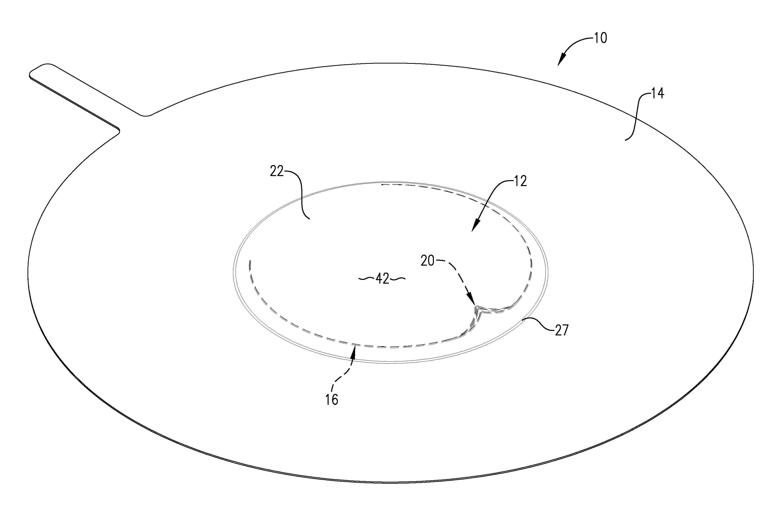 Rupture disc having laser-defined line of weakness with disc opening and Anti-fragmentation control structures