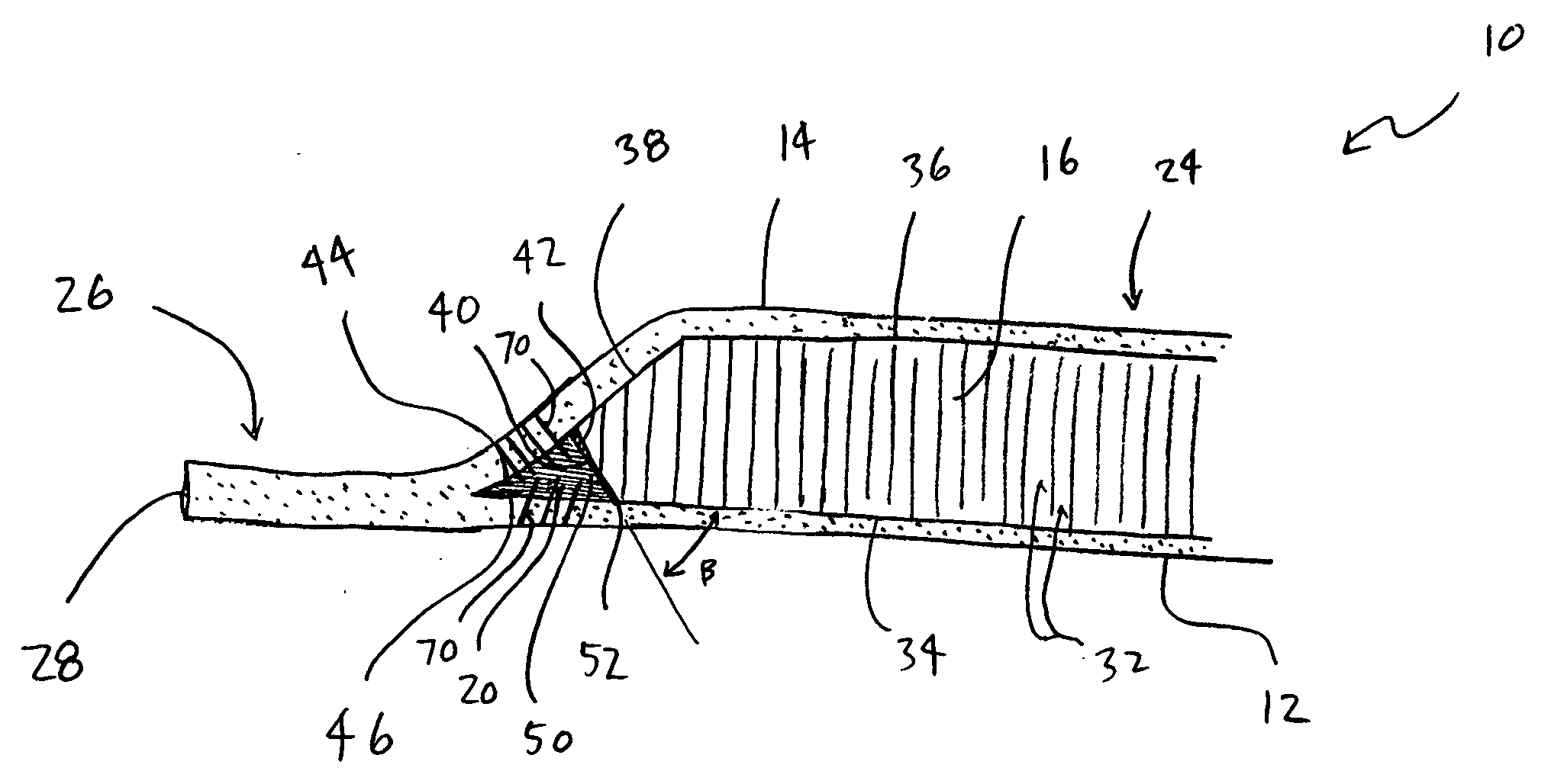 Reinforced rampdown for composite structural member and method for same