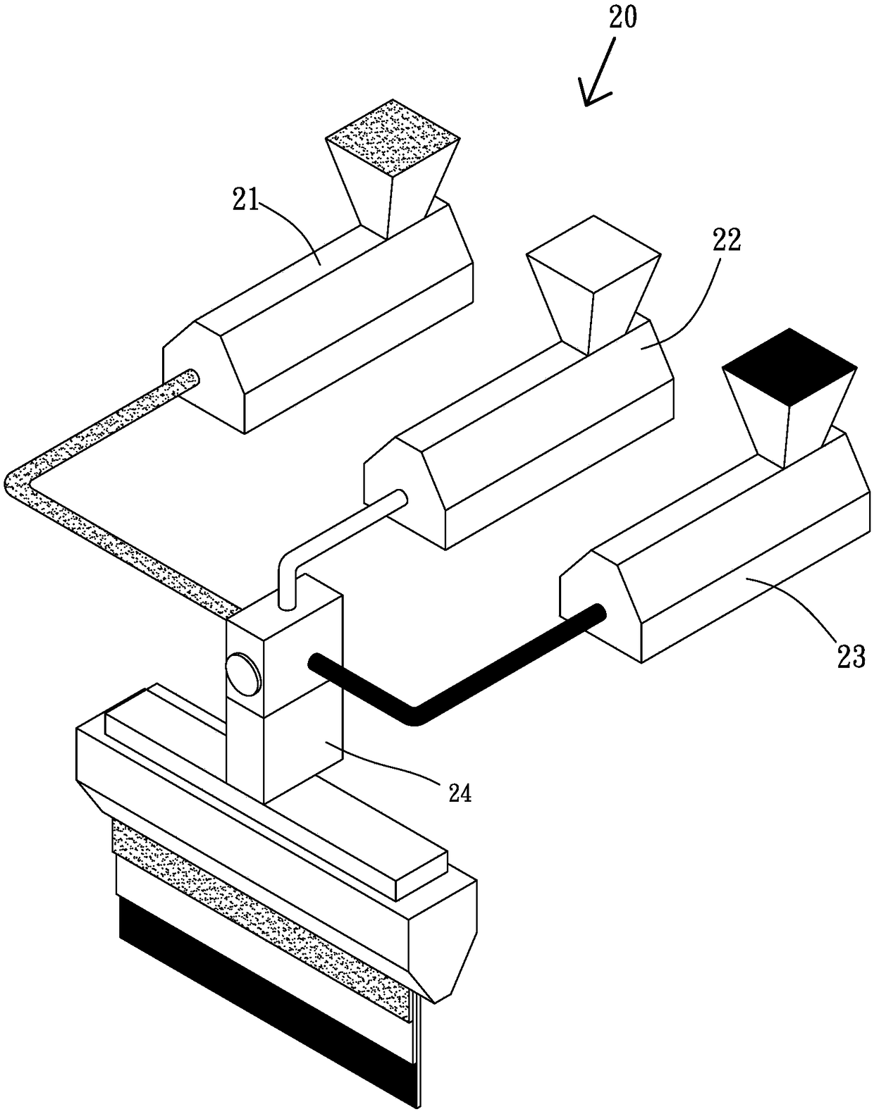 Plastic floor forming method with layered structure of woven fabric.