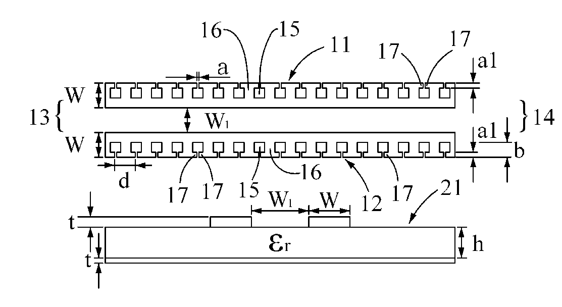 Low cross-talk differential microstrip lines having slots therein of subwavelength configuration