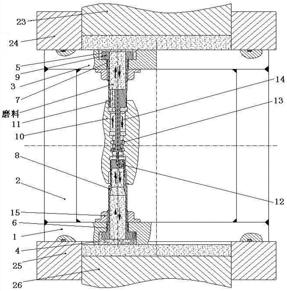 Abrasive flow machining device capable of cleaning sharp edges and burrs at annular grooves in deep holes