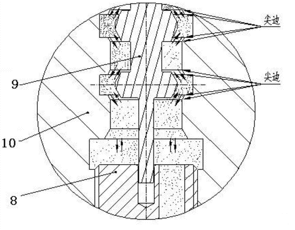 Abrasive flow machining device capable of cleaning sharp edges and burrs at annular grooves in deep holes