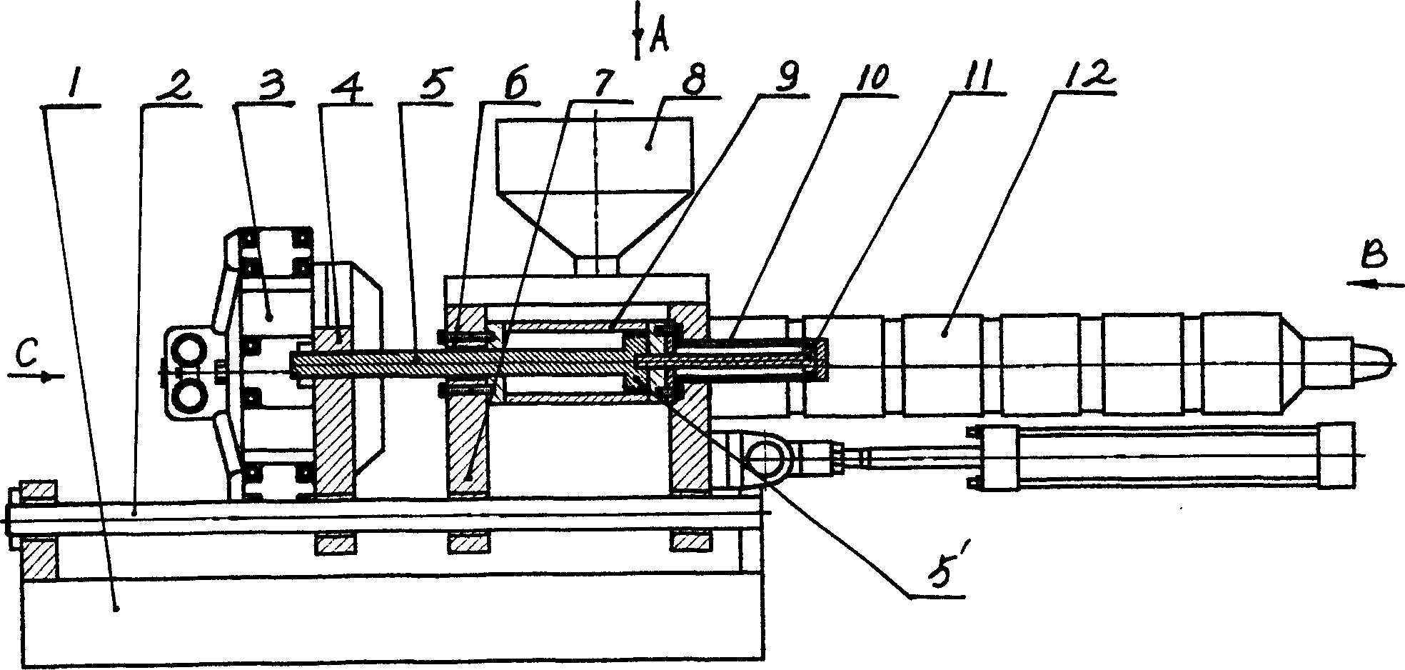 Remodeled integral stand and injection cylinder of injection moulding machine