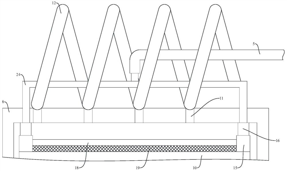 An overhead water cooling device for steel plate production conveyor belt