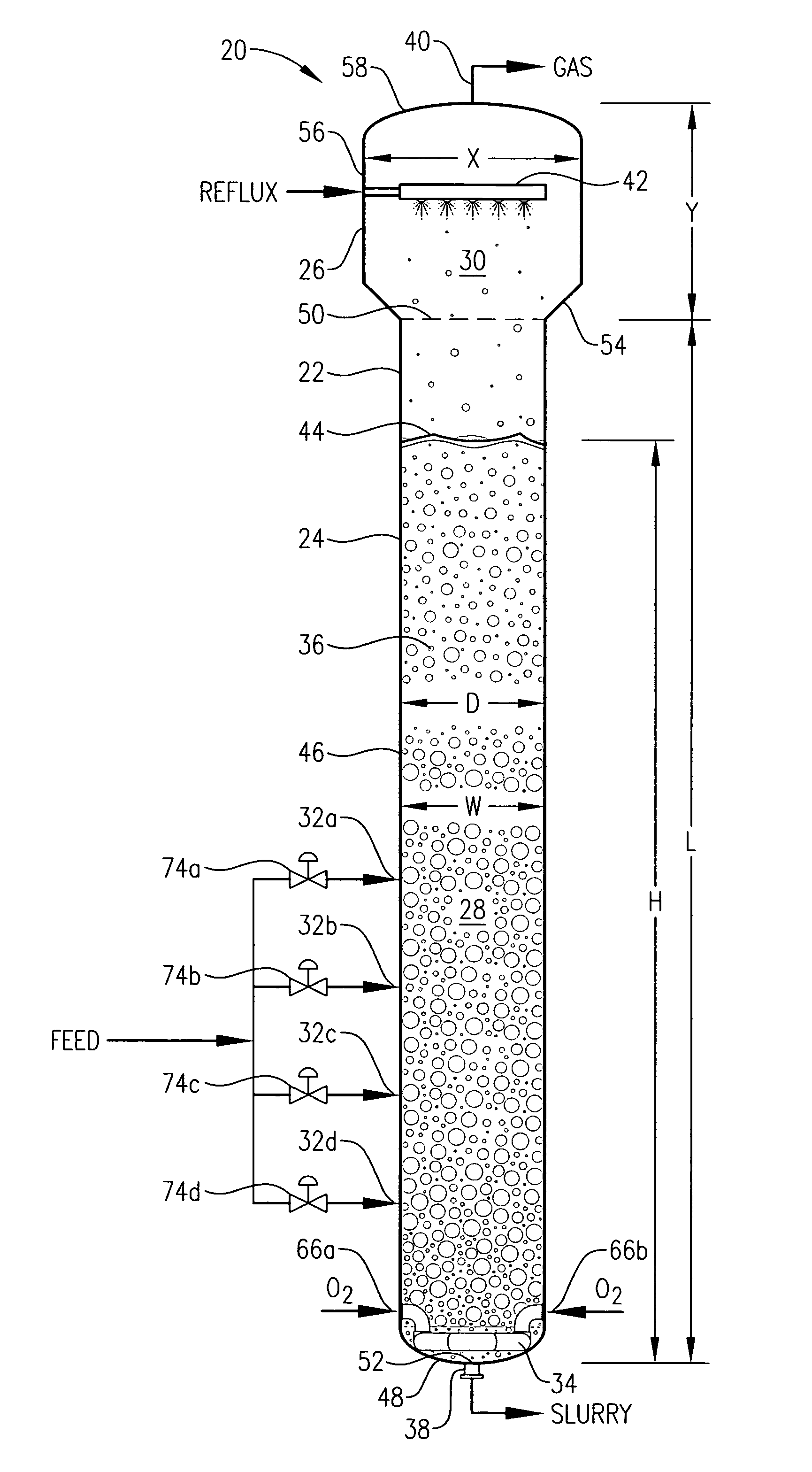 Polycarboxylic acid production system with enhanced residence time distribution for oxidative digestion