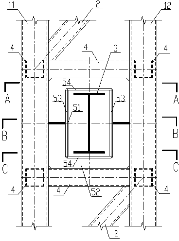 Reinforcing method for touched nodes of existing beam and lacing bar type lattice steel column