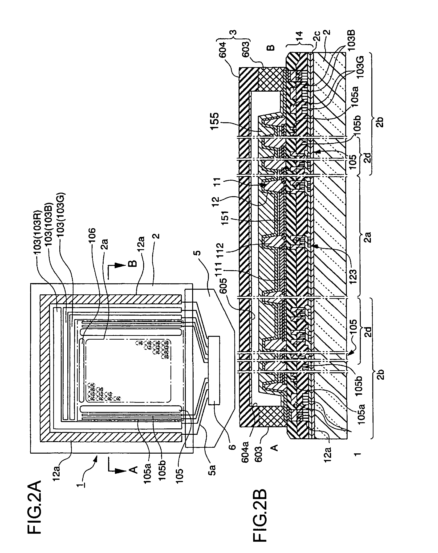 Organic electroluminescent device with HIL/HTL specific to each RGB pixel