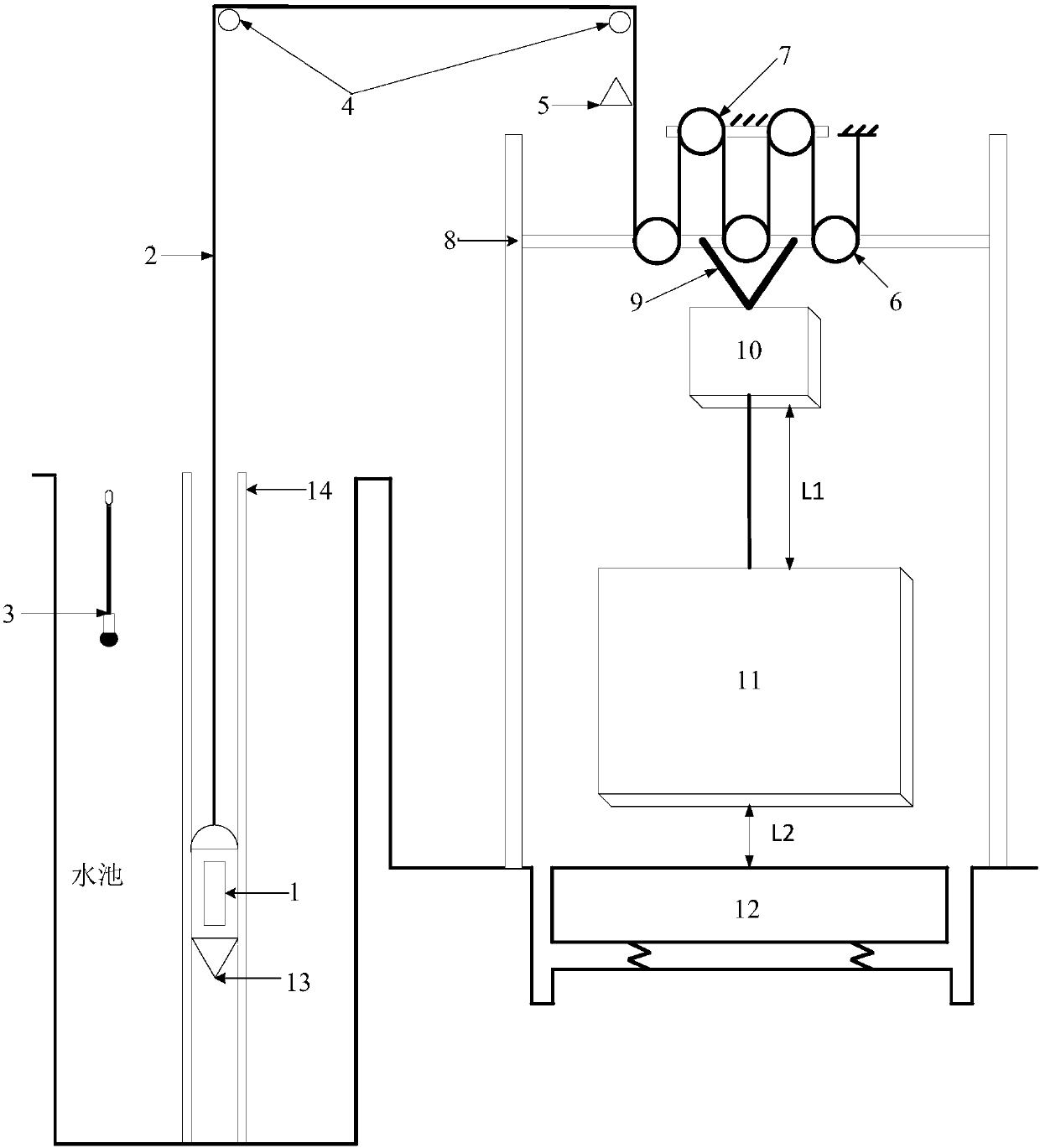 A low-noise and high-speed floating acoustic test device in a pool