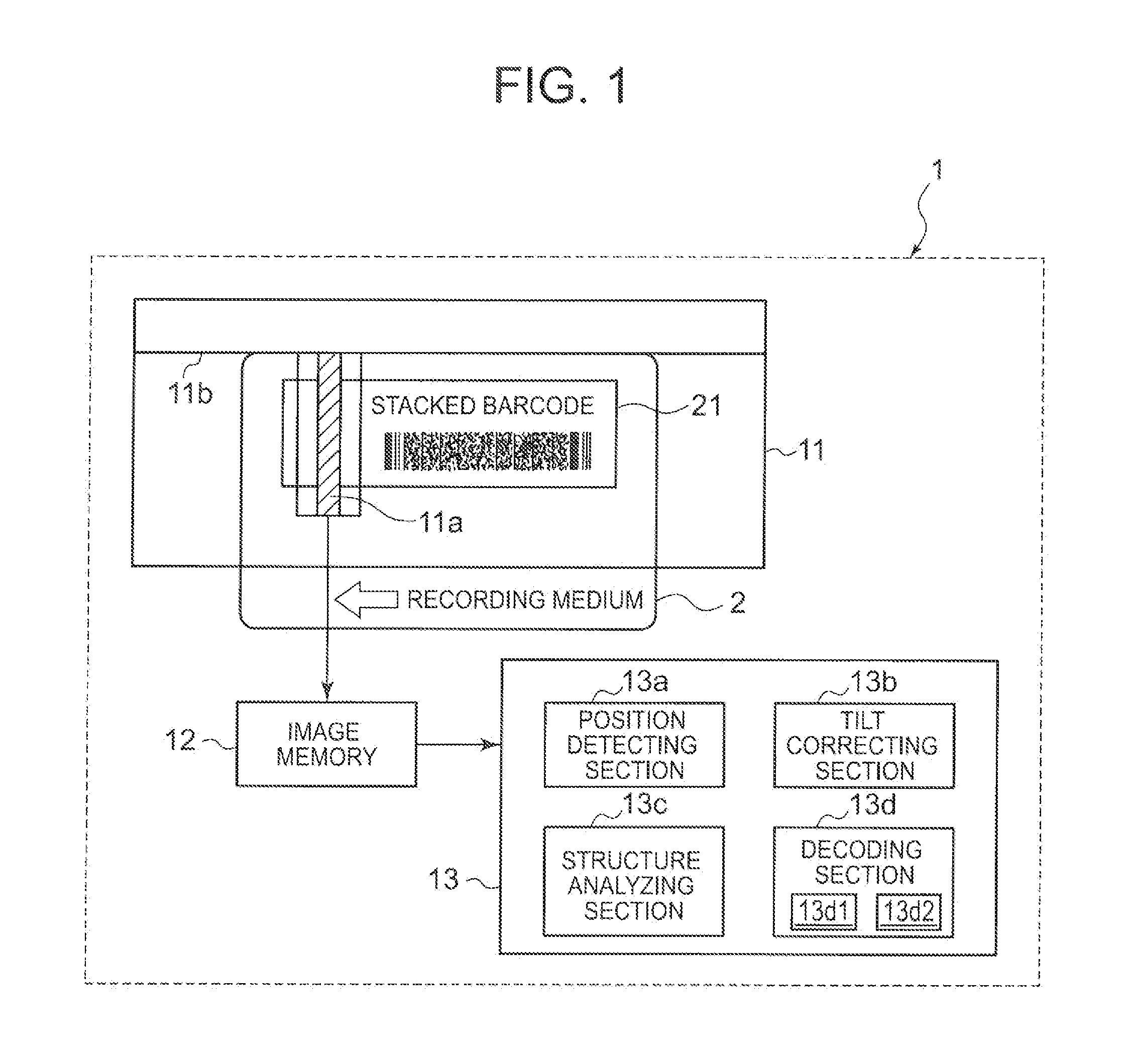 Stacked barcode reader and stacked barcode reading method