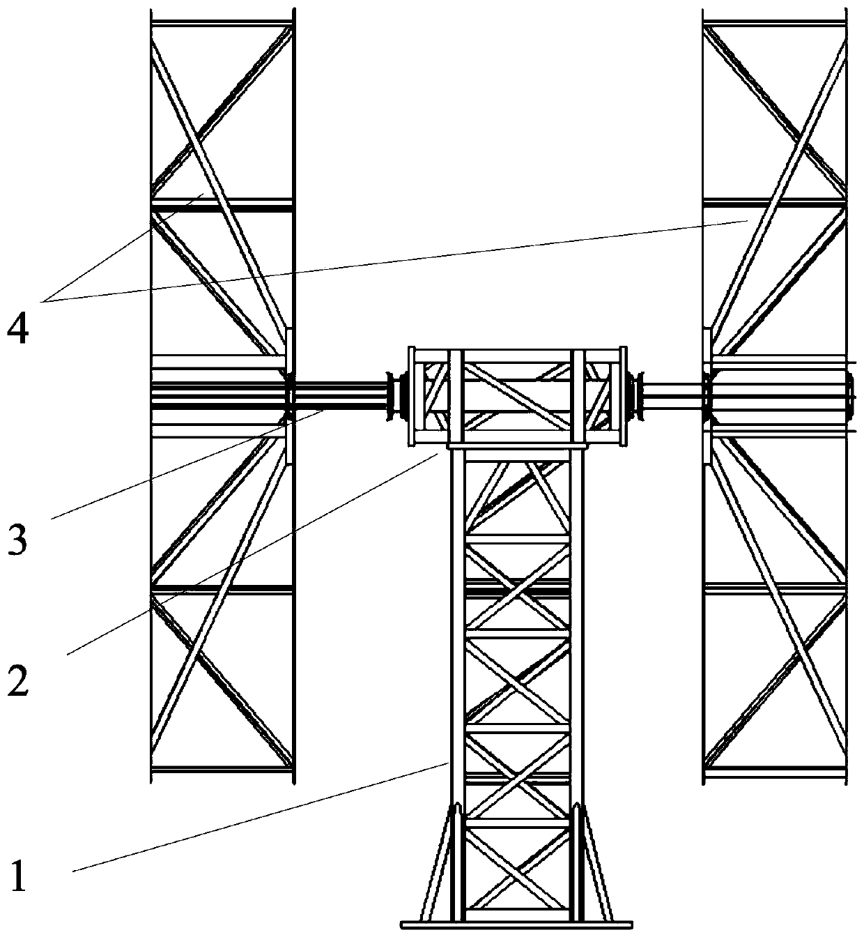 A whole-satellite antenna radiation characteristic testing device with frame structure