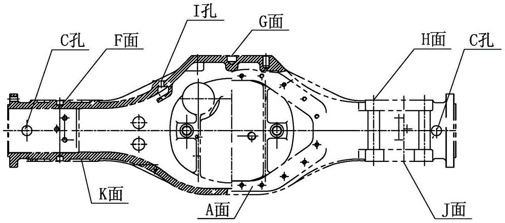 A clamping and fixing device for processing heavy truck axle housings