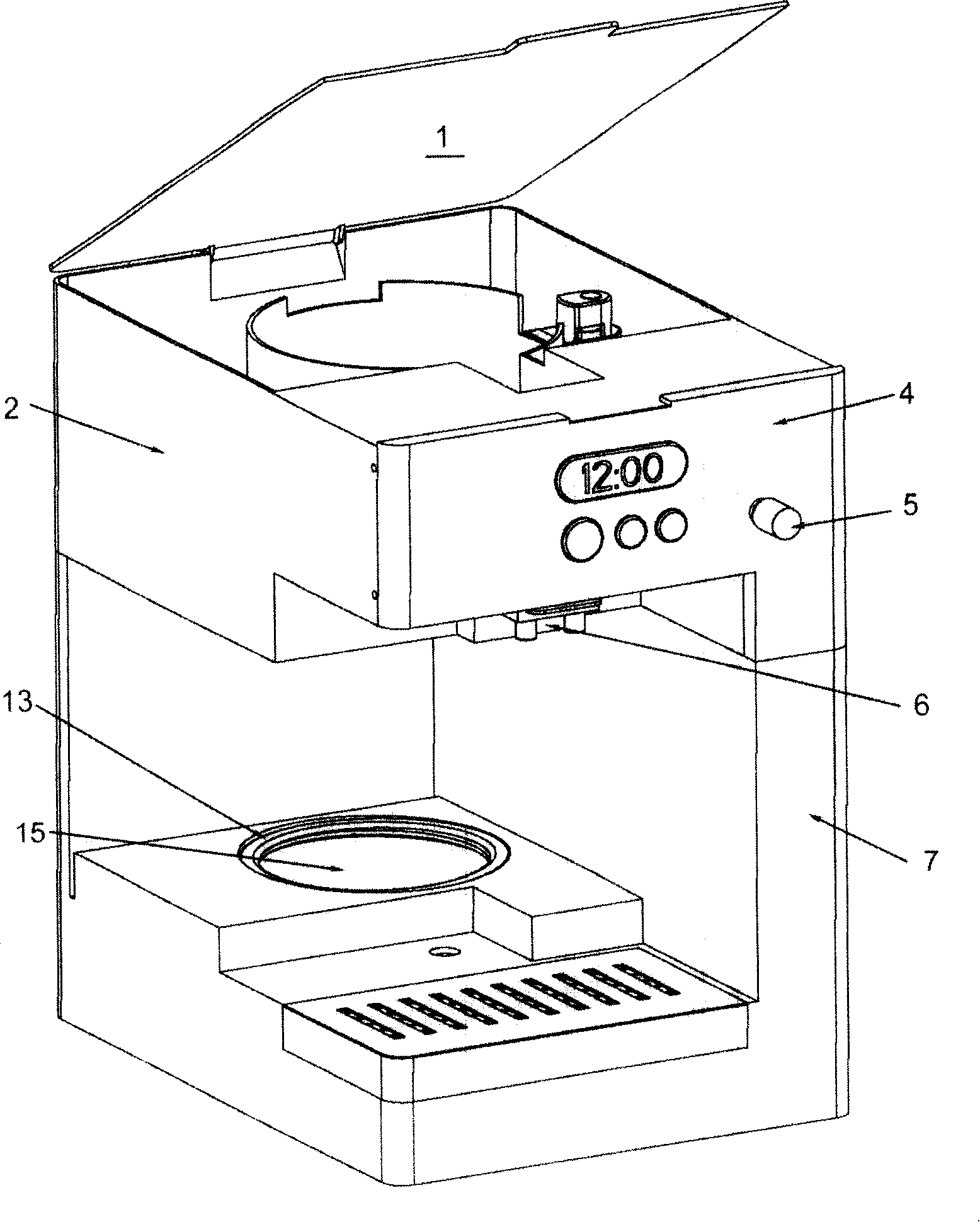 Hot drinks machine with distribution mechanism