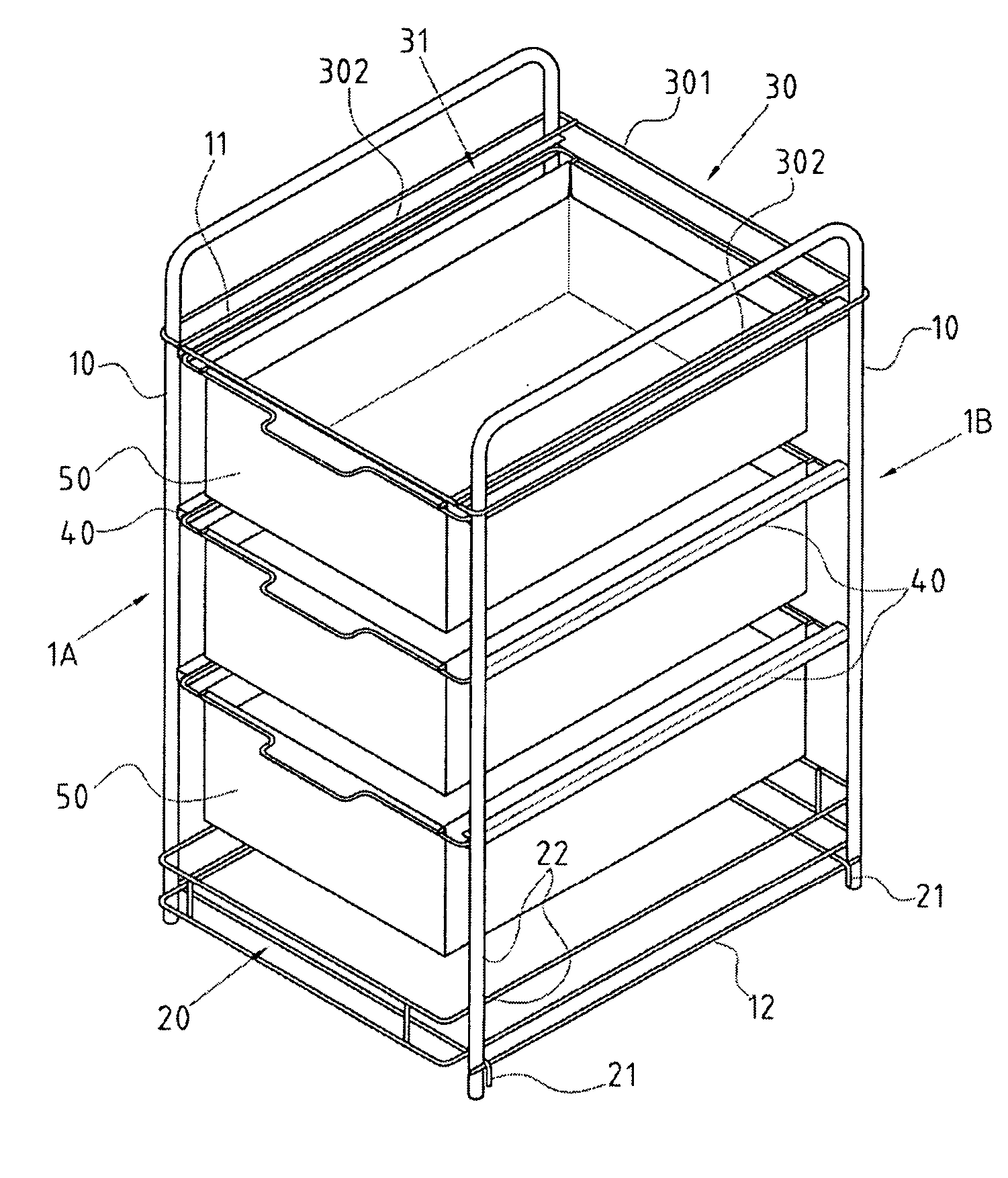 Structure of a modular shelf rack