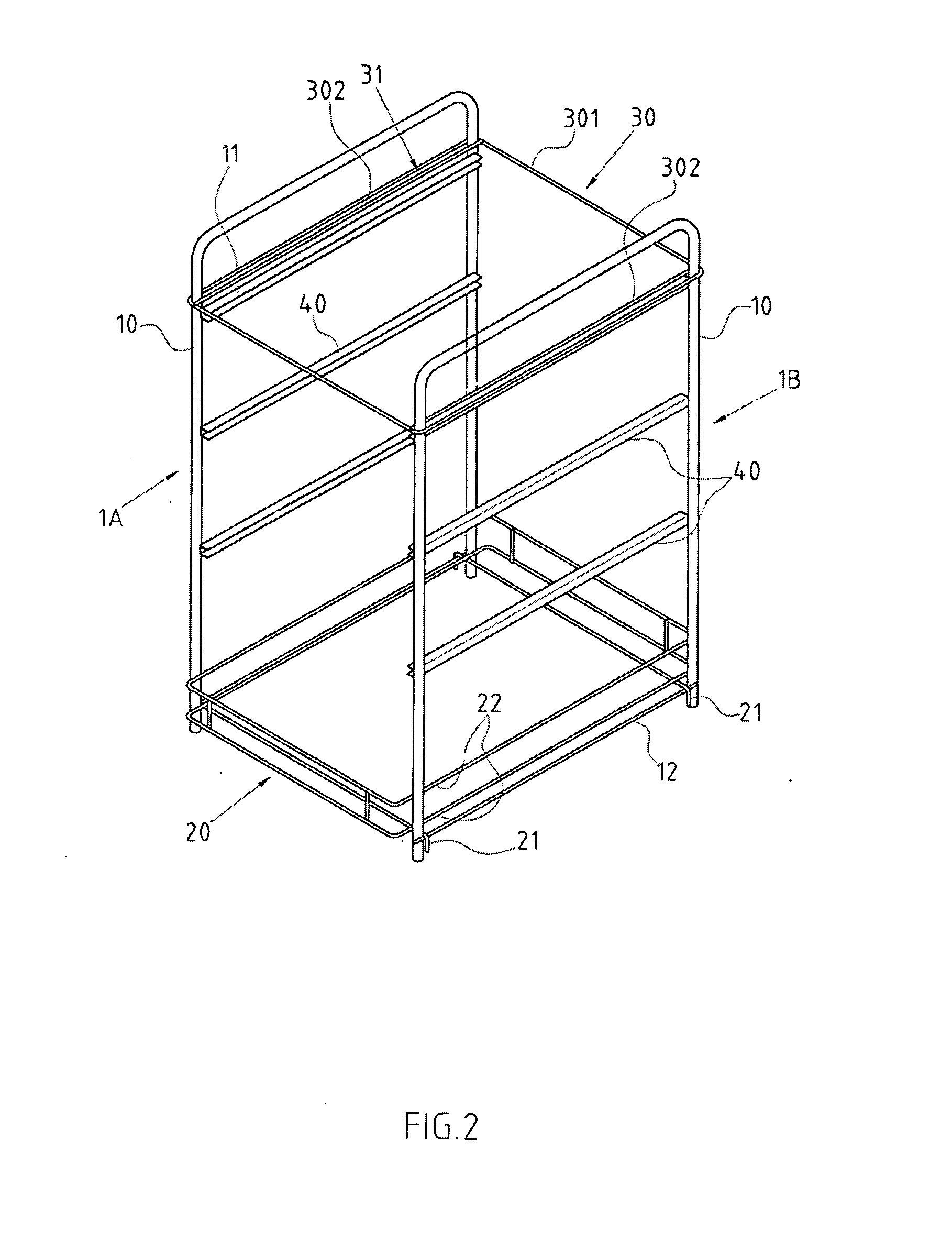 Structure of a modular shelf rack