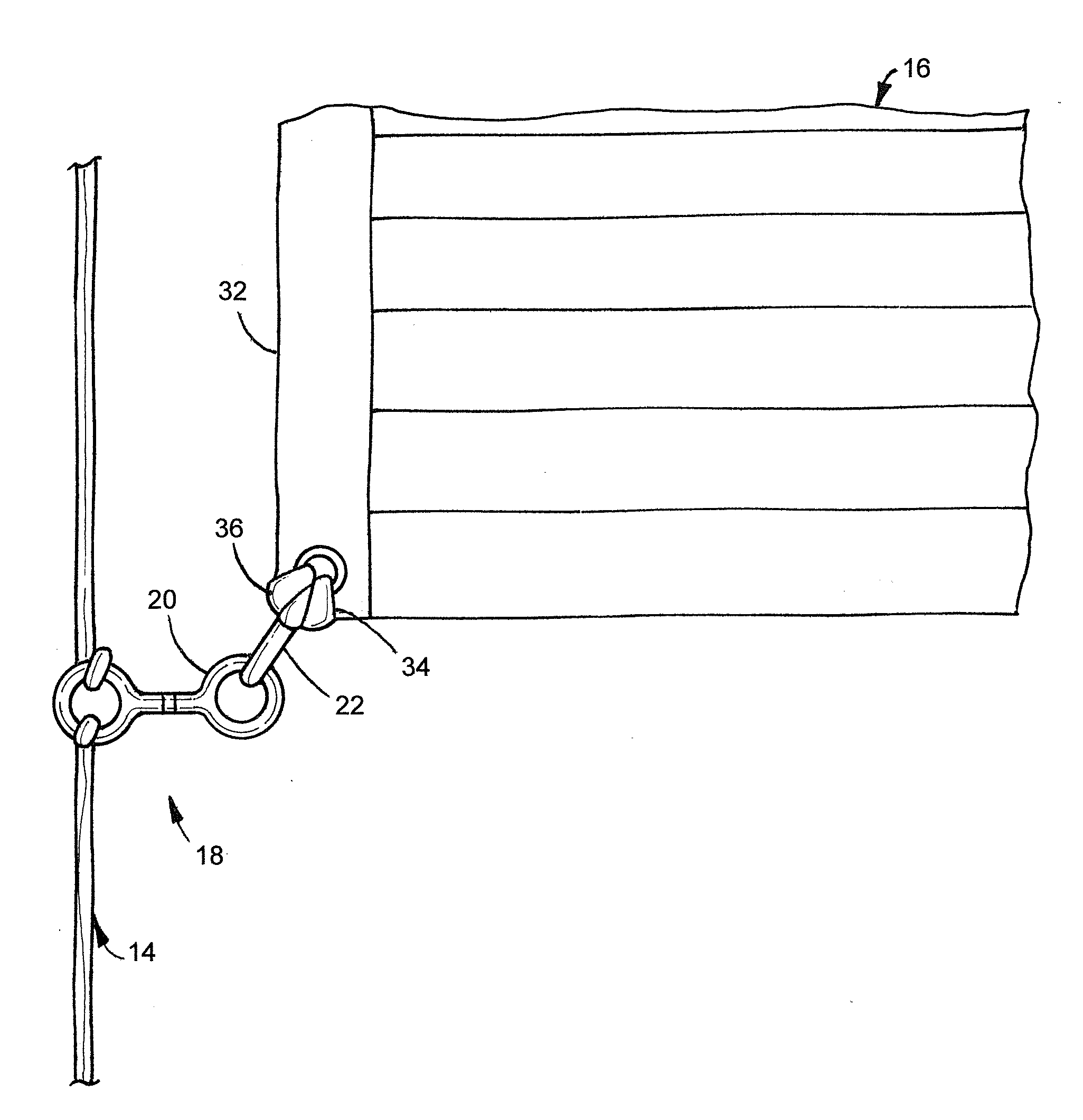 Bridge device for connecting a flag to a shackle