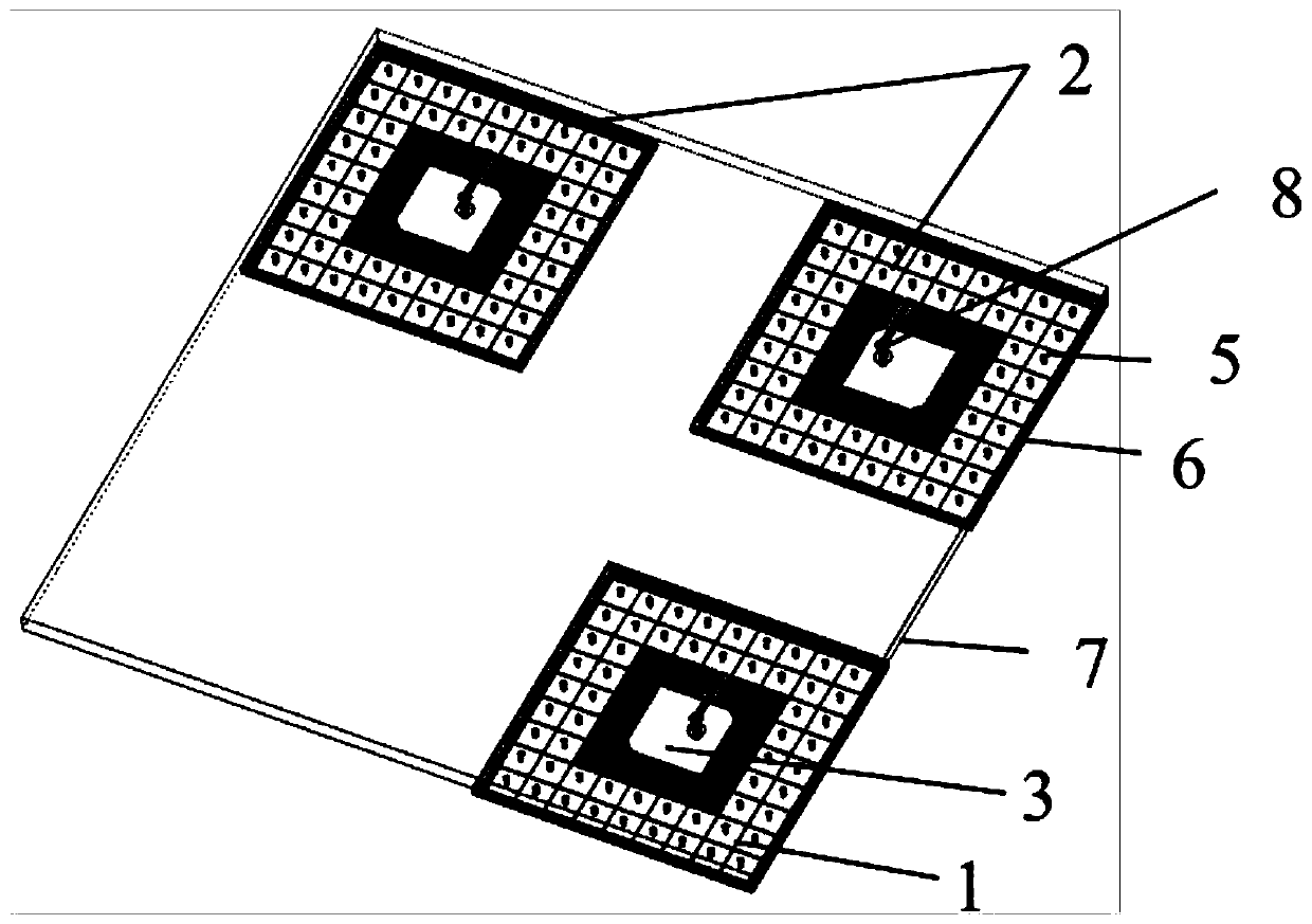 One-emission-two-receiving circularly-polarized integrated antenna