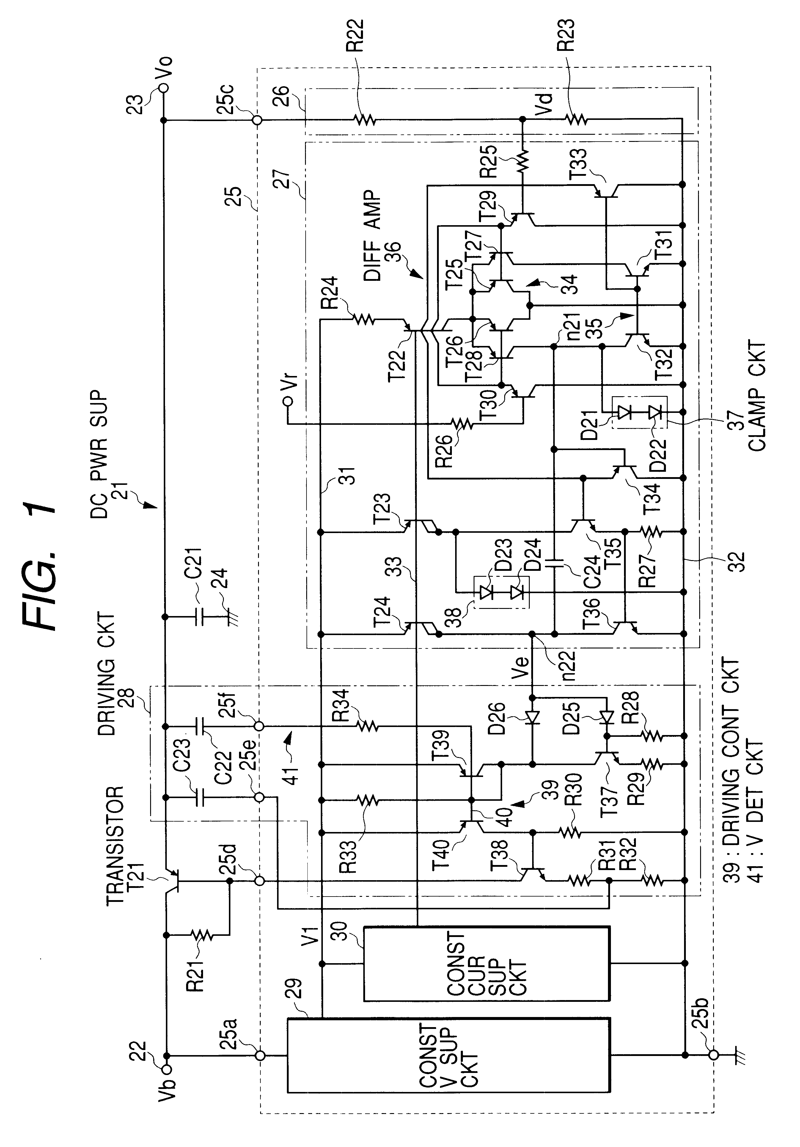 DC power supply with output voltage detection and control