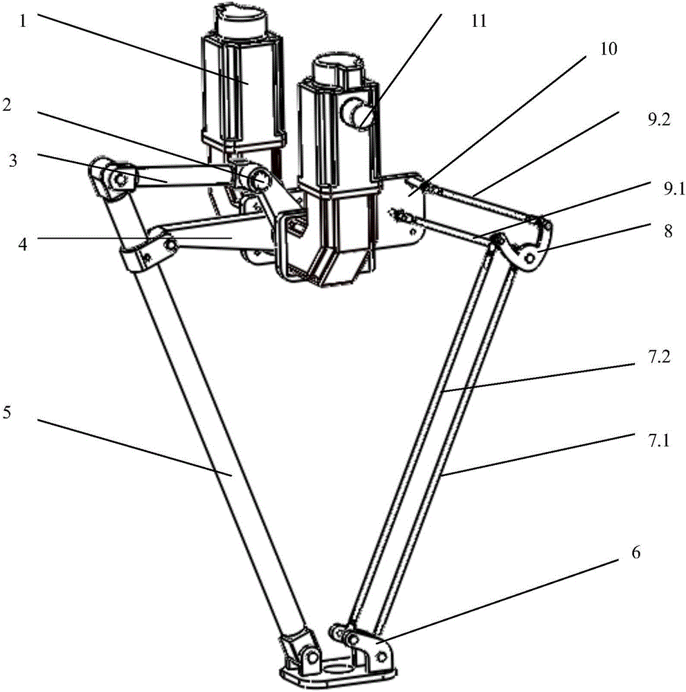 Master-slave branch chain separate type two-translational motion parallel robot