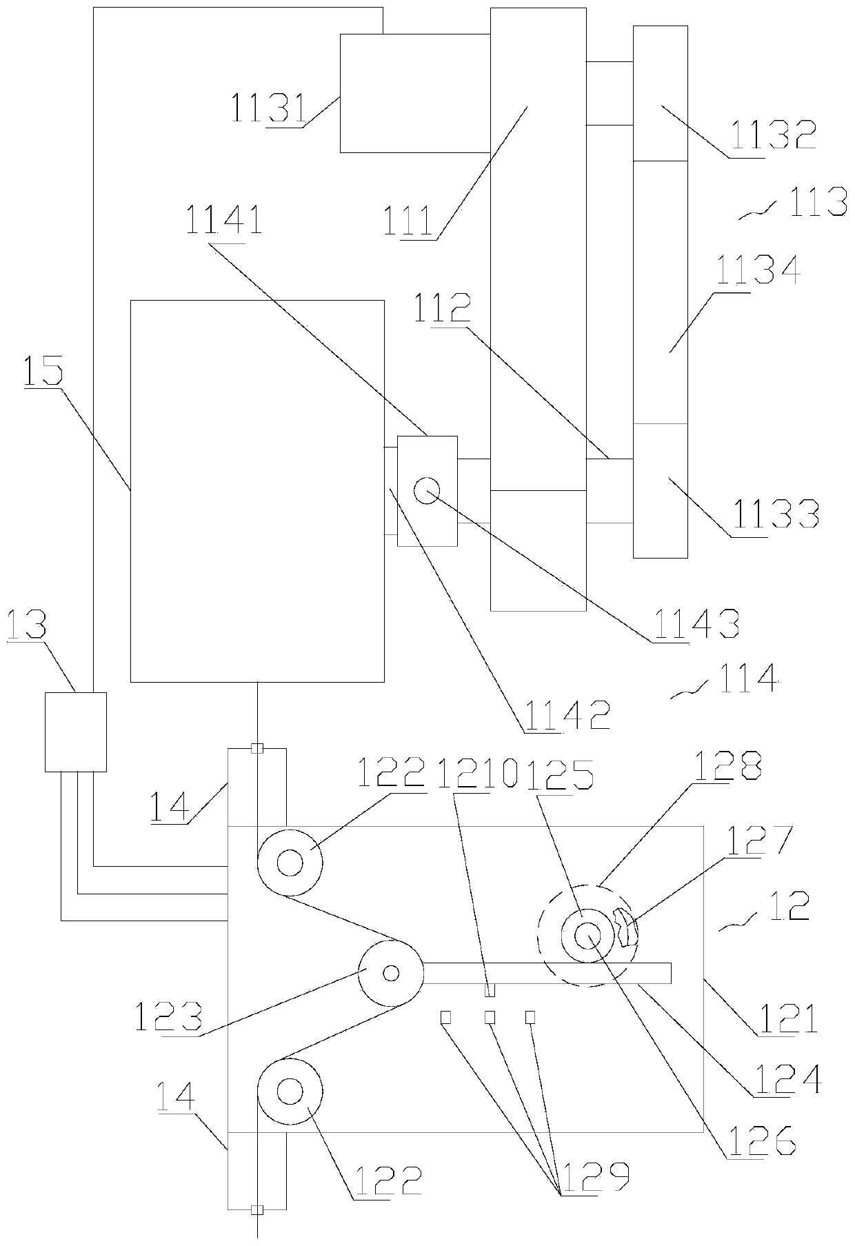 Driving device of hank yarn shed frame