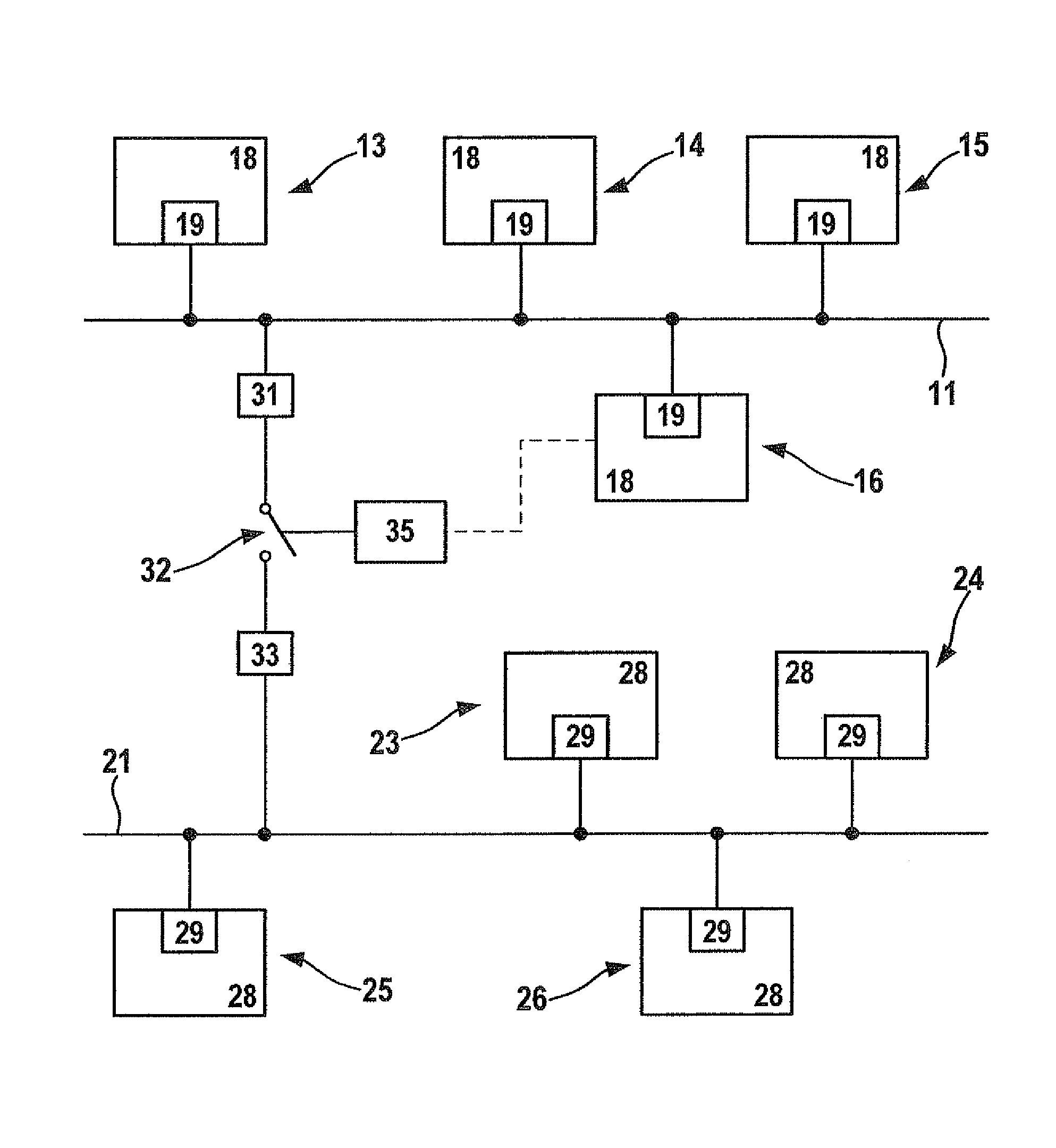 Synchronization of two communication networks of an electronic data-processing system