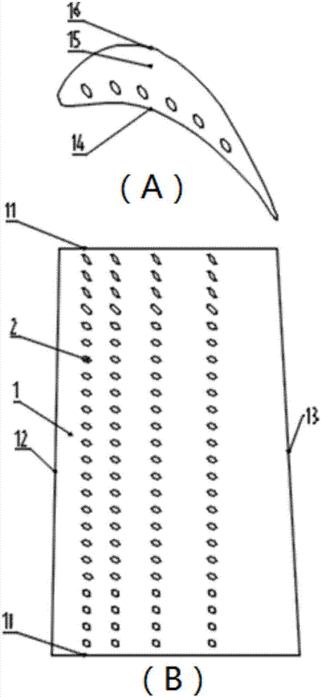 Turbine movable blade pressure surface and top compound angle film hole layout structure