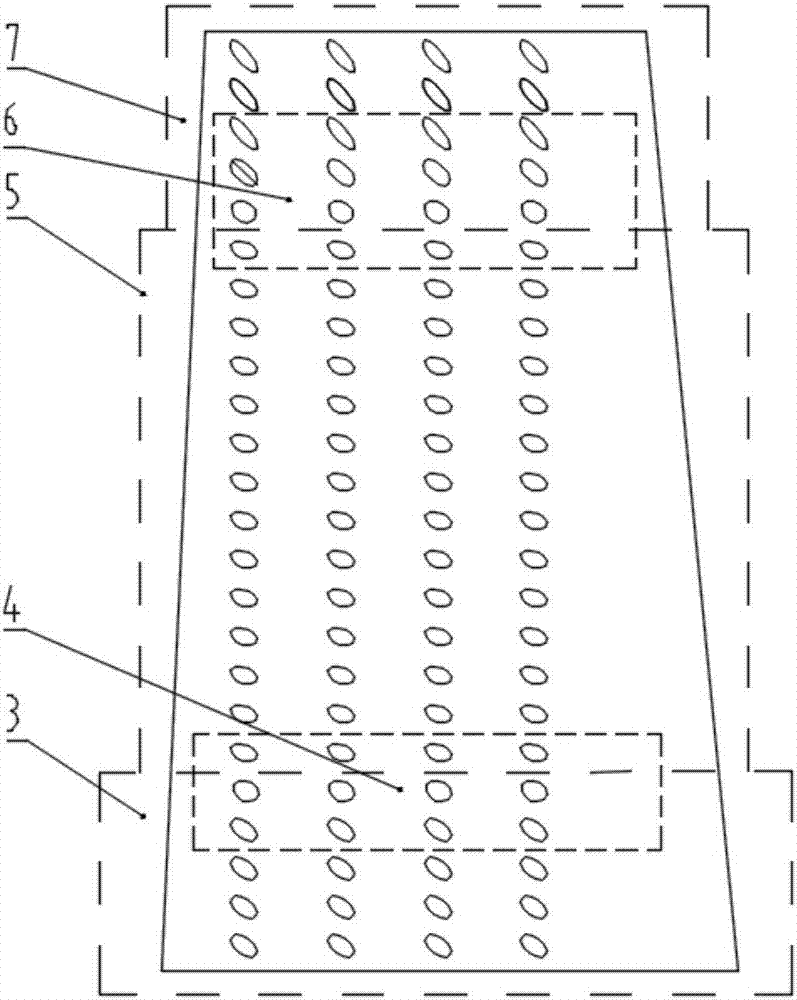 Turbine movable blade pressure surface and top compound angle film hole layout structure