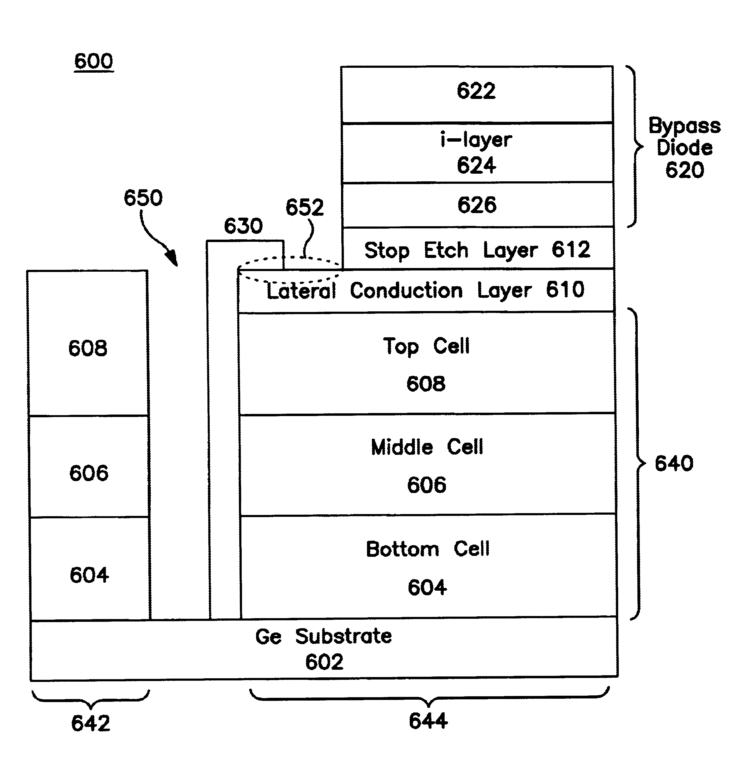 Apparatus and method for integral bypass diode in solar cells