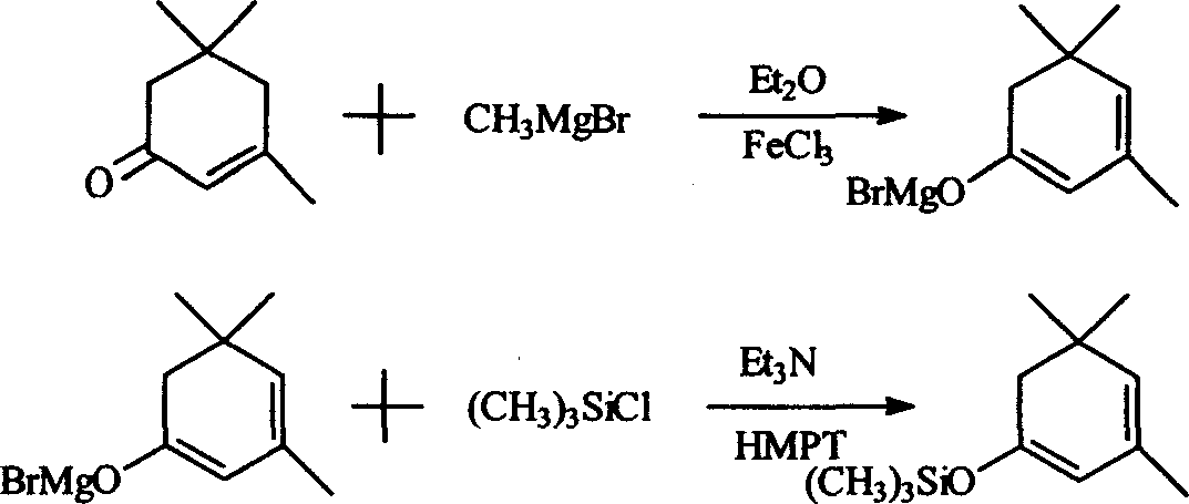 Synthetic method for beta-isophorone trimethyl silane enol ether and its use in synthetic large column trienic ketone