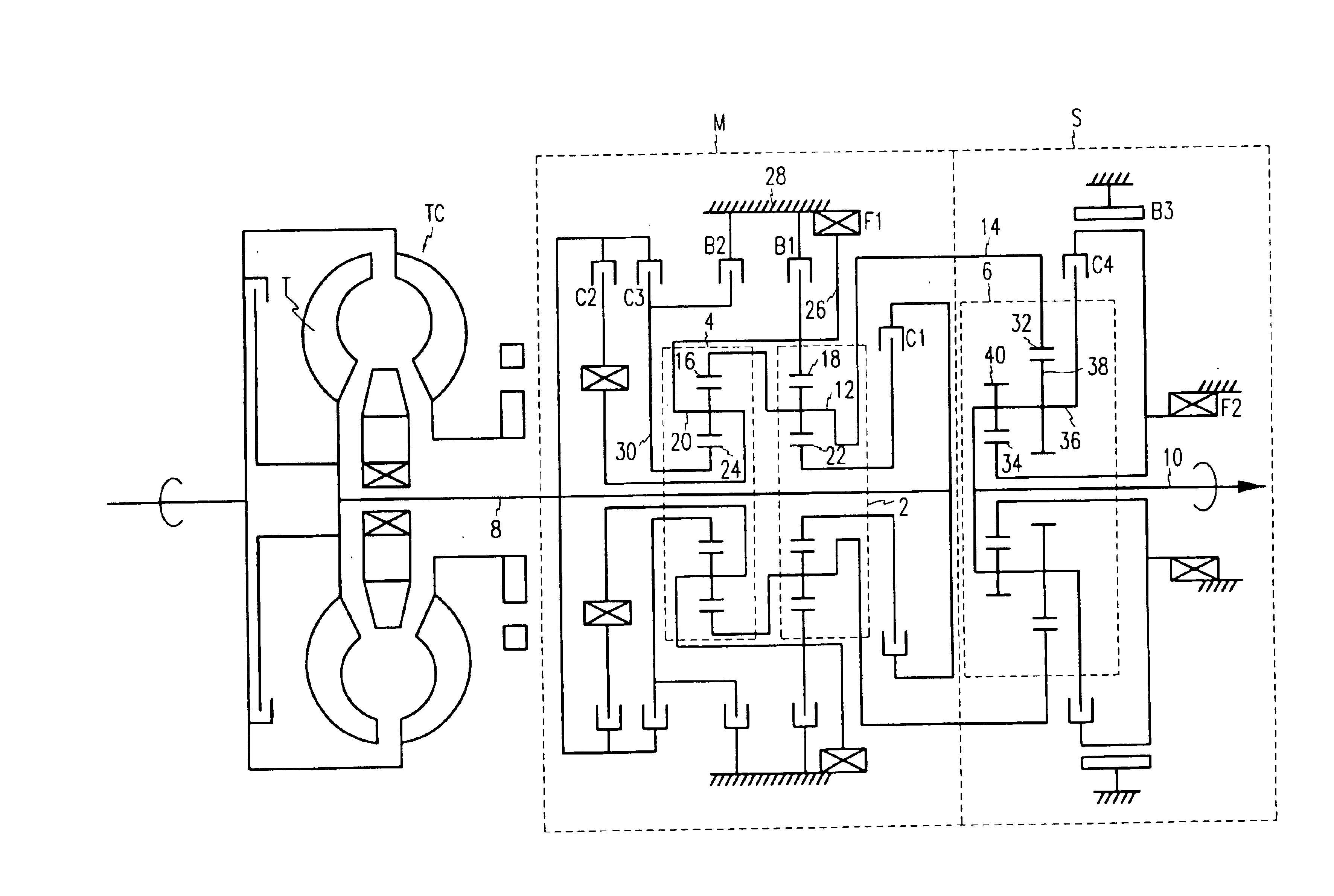 Six-speed powertrain and hydraulic control system for automatic transmission