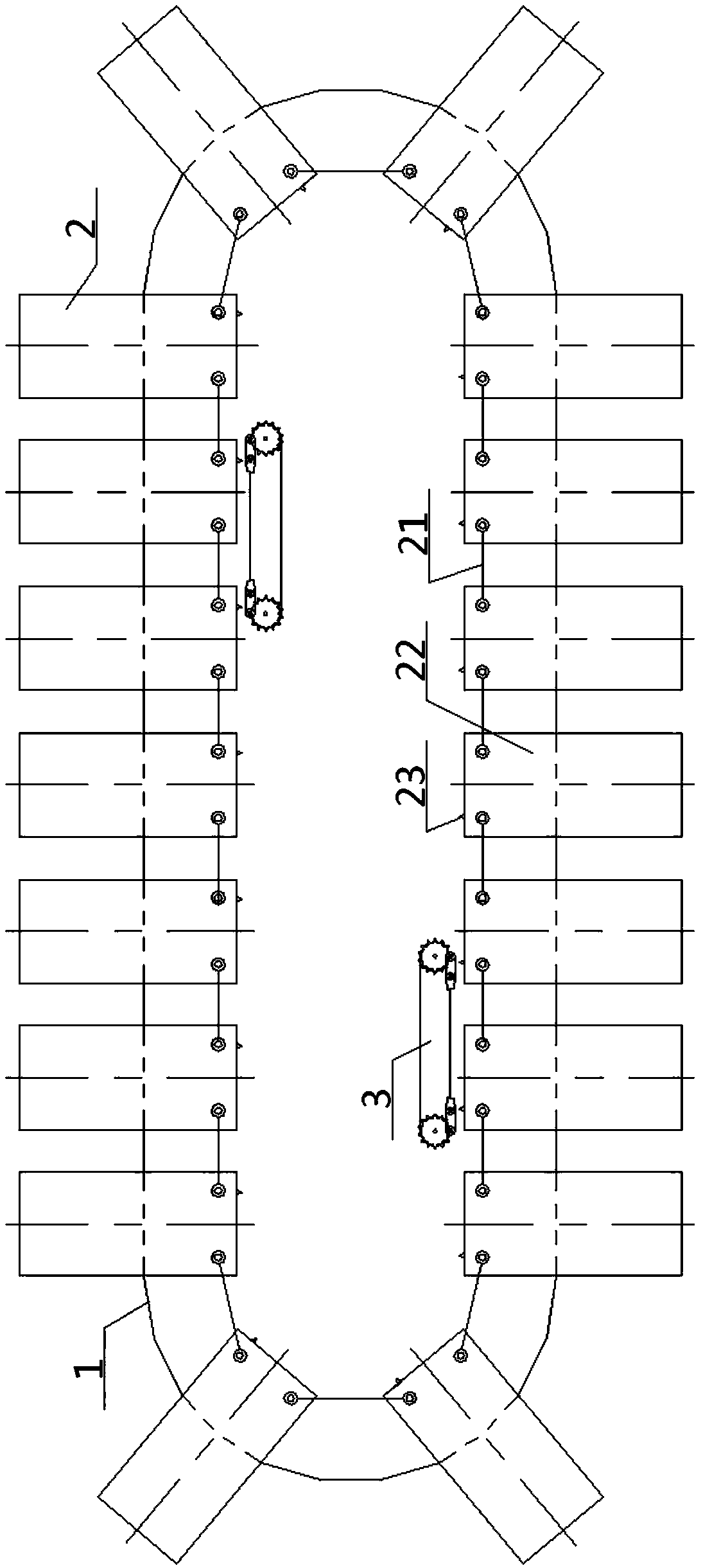 Double-row chain transmission elliptical track printing device and application method thereof