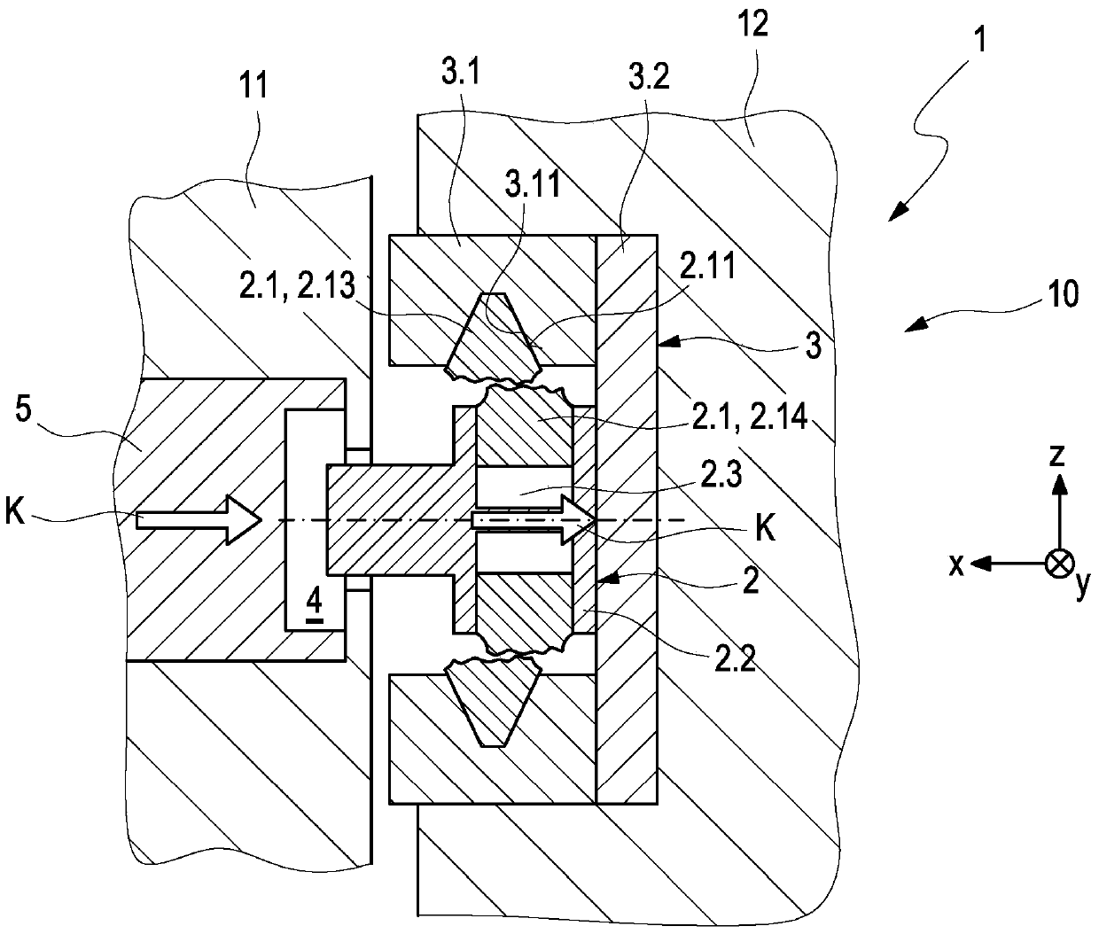 Locking wedge system as hatch lock for motor vehicles