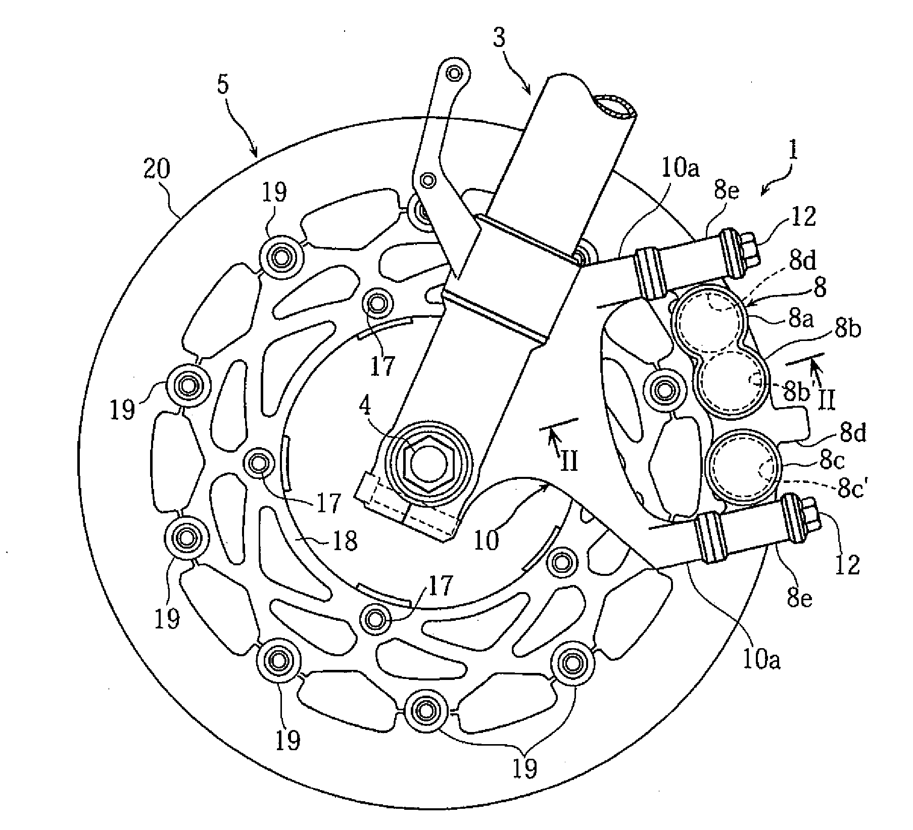 Disk Braking Device and Motorcycle Provided with the Disk Braking Device