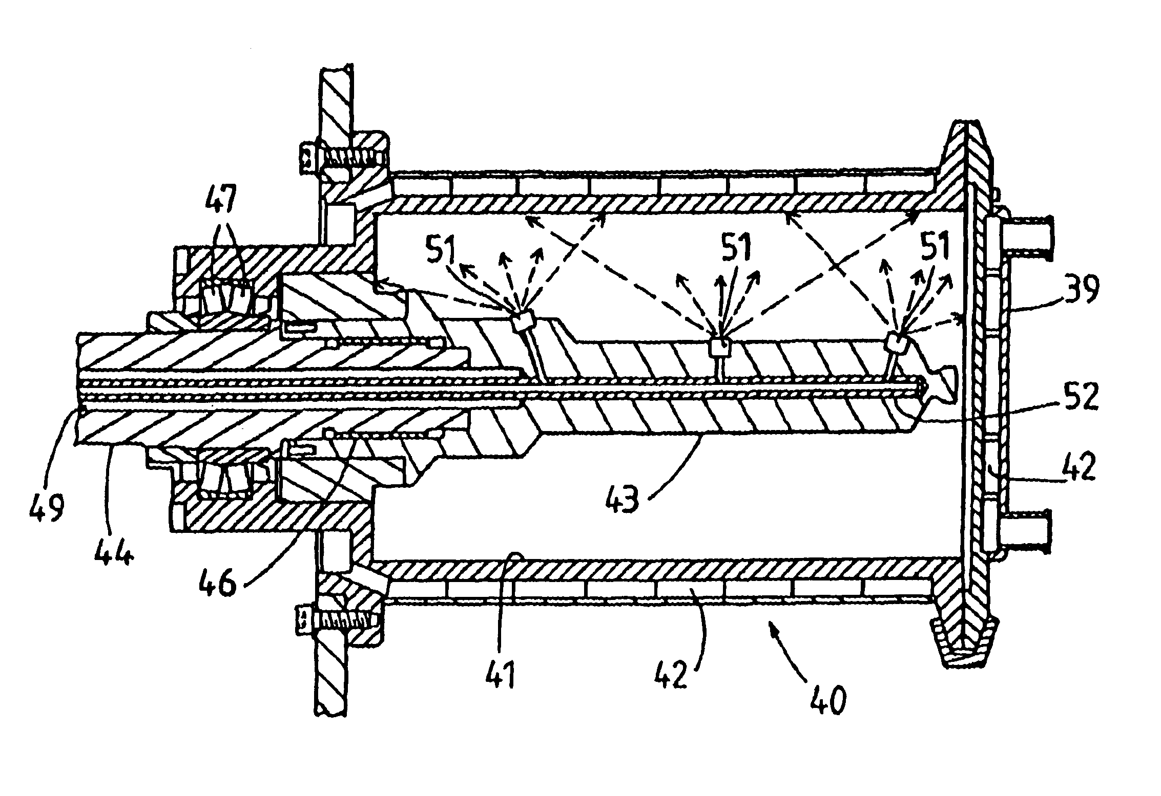 Quasi-continuous treatment of particulate materials with cleansing nozzle system