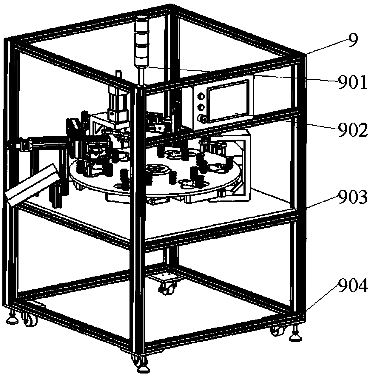 An automatic laser welding device for fixing feet of a motor housing