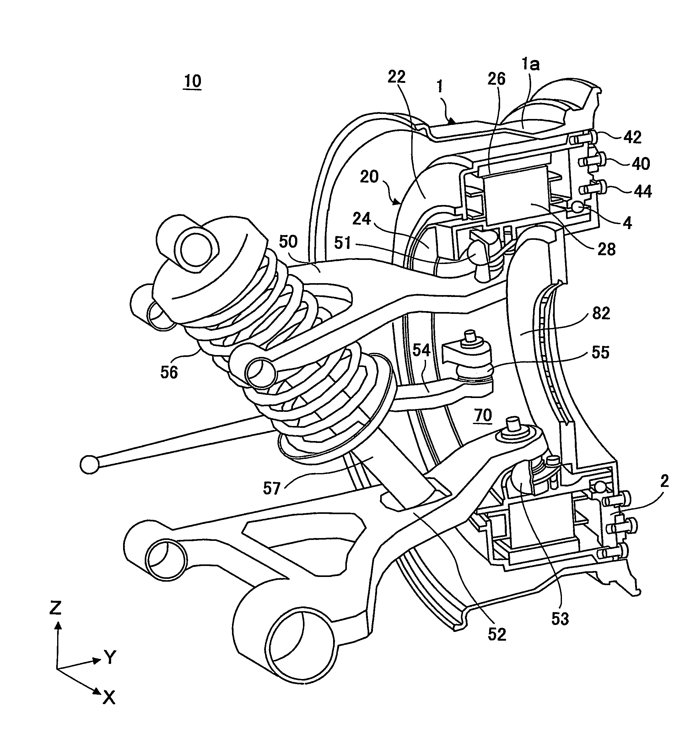 Suspension system for suspending a wheel having a motor therein