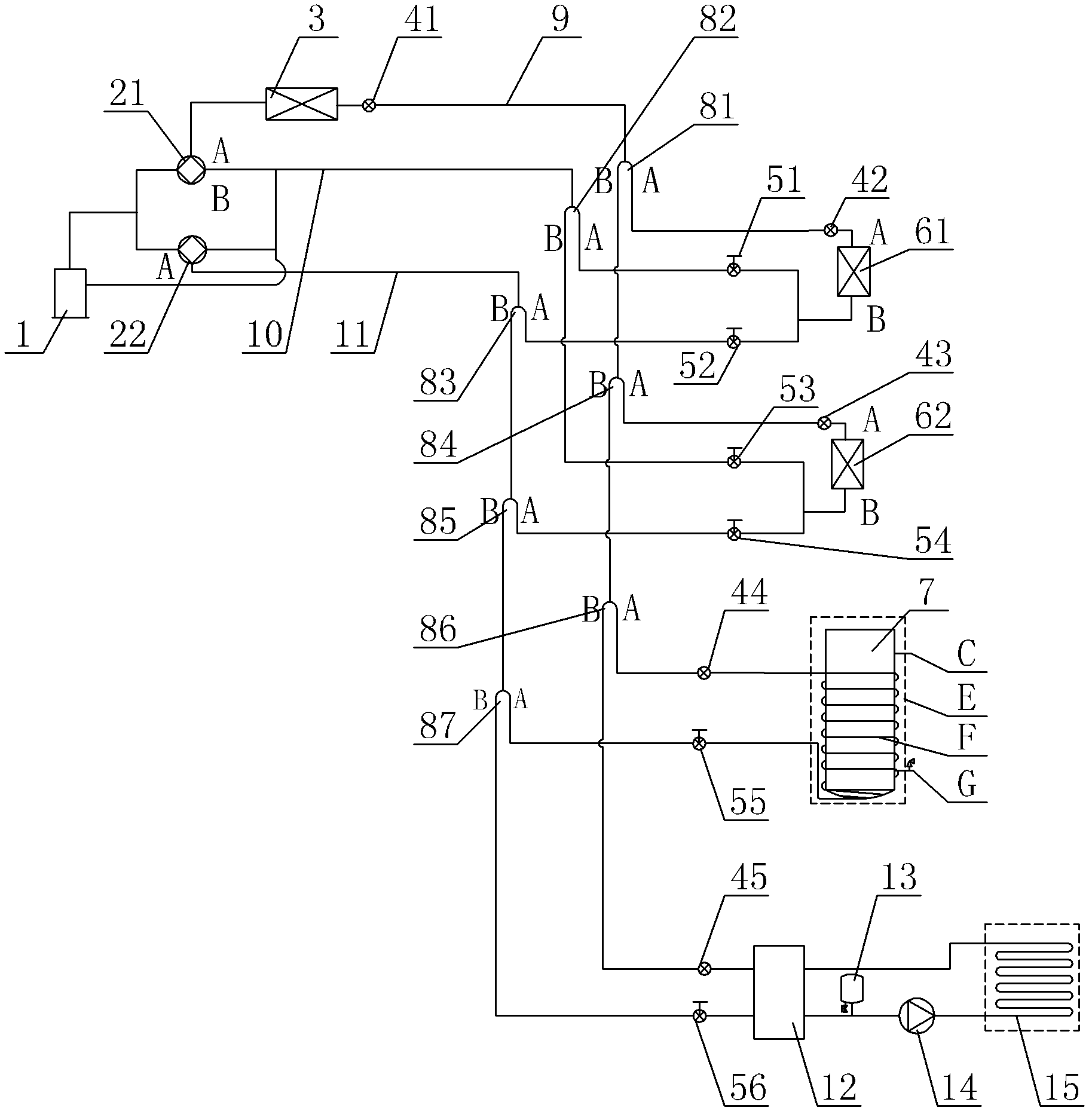 Heat recovery multiple heat pump air-conditioning hot water machine and floor heating system